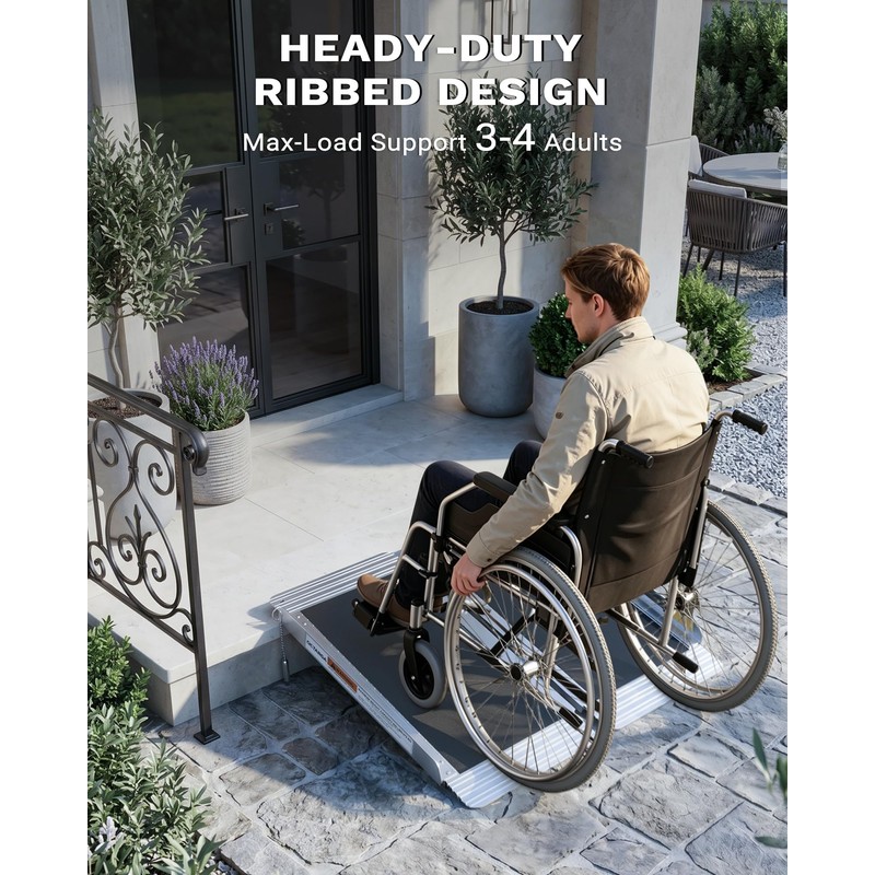 2FT Portable Wheelchair Ramp, Aluminum Folding Handicap Ramp with Handle,