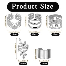 TIESOME 50 PCS Dreadlock Beads Locs Accessories, Gold Hair Jewelry for Braids, Adjustable Hair Cuffs, Hair Beads for Men and Women, Hair Rings Decorations for Dreadlocks, Braids,Extensions(Silver)