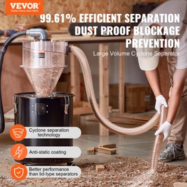 VEVOR Cyclone Dust Separator with Metal Tank, 4" Retrofit Cyclone Separator for Dust Collectors, ABS Material With 2" Hole O.D. Connector & Hose for Wet/Dry Shop Vacuums, Fits 13.21 Gallon Tank