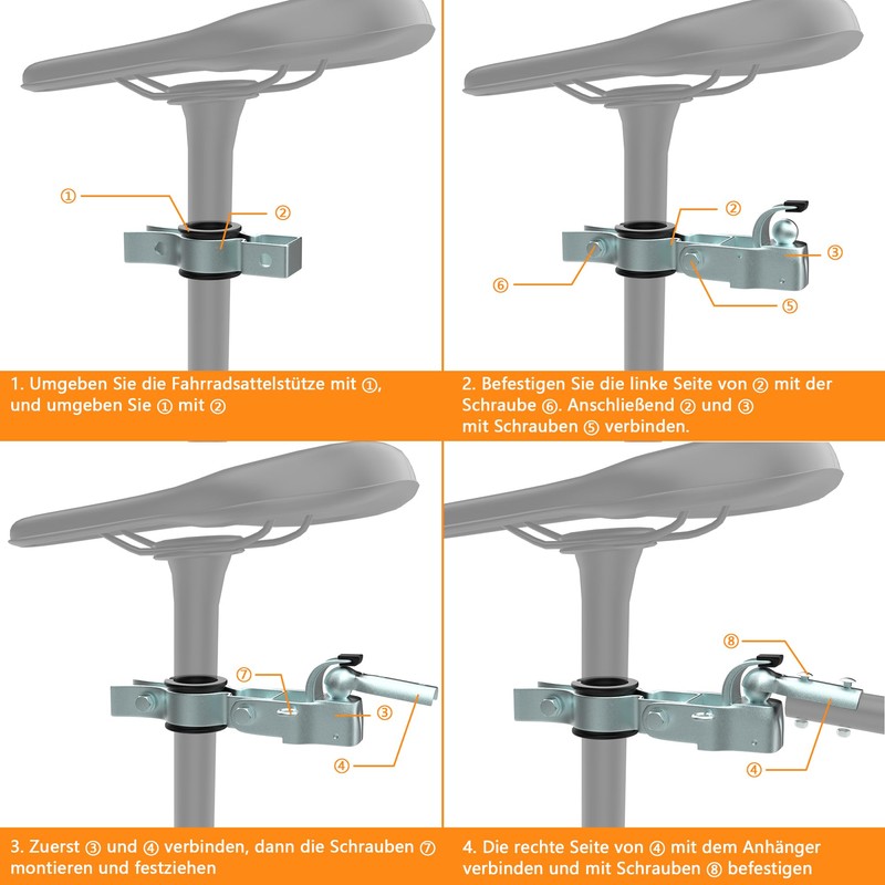 NICEDACK Towing Hitch for Bicycle, Coupling Load Trailer, Galvanised Steel