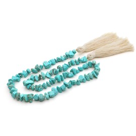Natural Gemstone Bead Garland with Tassel,31inch Farmhouse Rustic Country Table Decor Prayer Healing Beads Boho Wall Shelf Hanging Decoration (Turquoise)
