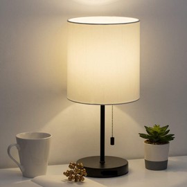 HAITRAL Nightstand Table Lamp - Bedside Lamp, Modern Desk Lamp for Bedroom, Office, College Dorm with Metal Base Fabric Lamp Shade - Gold