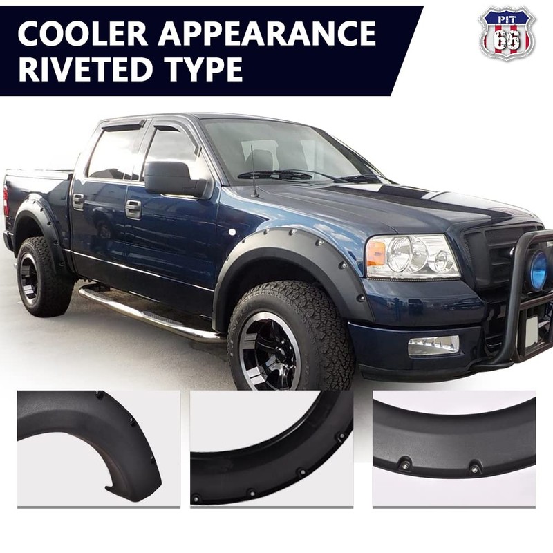 PIT66 Fender Flares,Compatible with 2004-2008 Ford F150(NOT For Heritage), Rugged