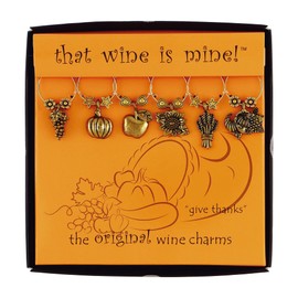 UPware Give Thanks Wine Charms, Zinc Alloy Wine Glass Tags for Stem Glasses, Drink Markers Identifiers for Parties, Tastings, and Entertaining, Gold, Set of 6