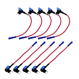 DEDC Blade Fuse Tap Mini Fuse Holder 10 Pack Universal 16 Gauge Add-a-circuit Fuse Holder Tap Adapter With 10 Mini Fuses 15AMP