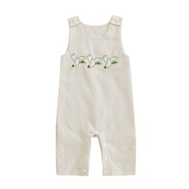 Motlapol Newborn Baby Boy Girl Hunting Outfit Sleeveless Button Straps Mallard Duck Embroidery Plaid Overalls Romper Jumpsuit (Apricot, 3-6 Months)