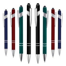 FareCo 8-Pack (Mixed Colors) 2-in-1 Metal Retractable Ballpoint Pens with Stylus. Great Pens for Touchscreen iPhones, Tablets, Laptops and other Capacitive Devices. 1.0 mm Black Ink