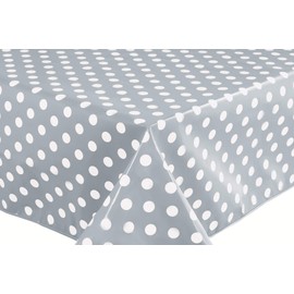 Home Direct Rectangular Oilcloth PVC Wipe Clean Tablecloth Table Cover 140cm x 200cm 55x78 Polka Dot Grey Light