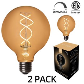 LED Edison Light Bulb, LED Filament Vintage Bulb Dimmable Edison Bulb LED Filament Vintage Bulb, Flexible Filament, Single Bulb (Clear Glass, 2 Pack, G95 Edison Globe Light Bulbs)