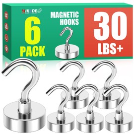 MIKEDE N52 Magnetic Hooks for Outdoor Hanging Brackets, 30Lbs High Power Magnetic Hooks Heavy Duty, Strong Magnets with Hooks for Hanging, Magnetic Hanger Cruise Hooks for Kitchen, Garage, Pack of 6