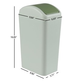 Dehouse 3 Gallon Plastic Trash Can with Swing Lid, Swing Top Garbage Bin, Green