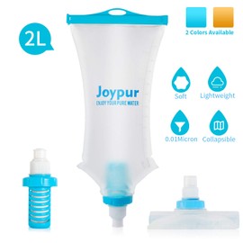 joypur Collapsible 0.01 Micron Water Bottle with Filter 3-Stage Integrated Camping Water Purifier for Travel Hiking Backpacking Endurance Sports, 68 oz Filter Water Bottle