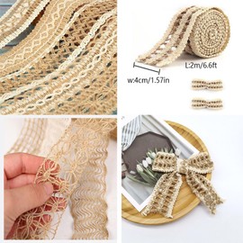 VstarOne 6 Rolls Jute Ribbon Fabric Ribbon Burlap Lace Ribbons 6 Styles Jute Ribbons Total 12 Meters for Party Decor Crafts Lace Craft Ribbon Burlap Wraping Gifts Party Holiday and Wedding Decorations