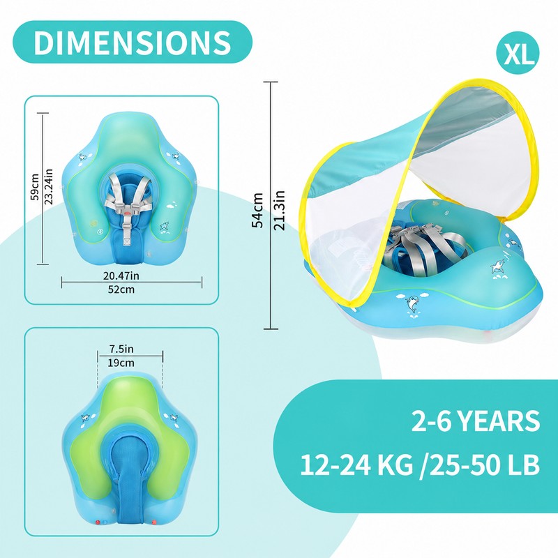 Inflatable Baby Pool Float with Canopy – Wide PVC Infant