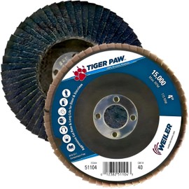Weiler 51104 Tiger Paw High Performance Abrasive Flap Disc, Type 29 Angled Style, Phenolic Backing, Zirconia Alumina, 4" Diameter, 5/8" Arbor, 40 Grit, 15000 RPM (Pack of 10)
