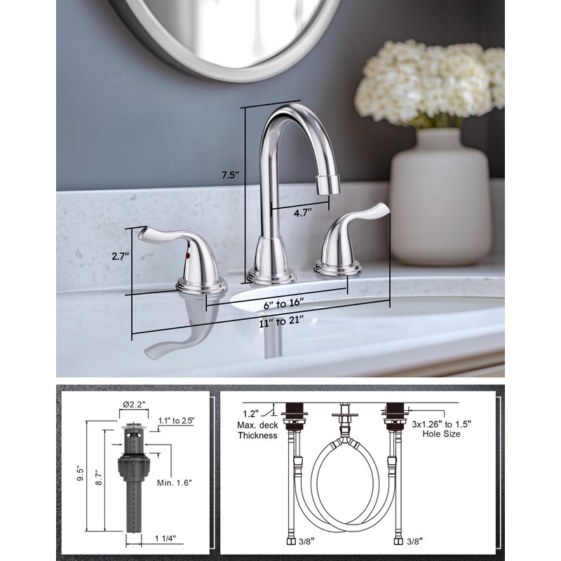 ARCORA Bathroom Sink Faucet 3 Hole, 8 Inch Widespread Bathroom
