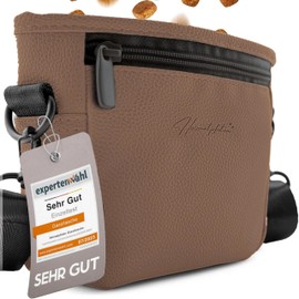 Heimatpfoten® Faux Leather Dog Treat Bag - Dog Bag with One-Hand Magnetic Closure - Dog Treat Bag (Size S - Brown)