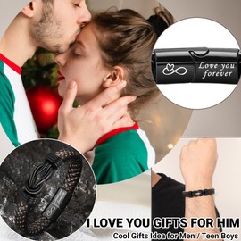 Btysun Gifts for Men Leather Bracelets I Love You Gifts for Him Brown Linked Together Infinity Bracelet Birthday Gift Christmas Retirement Jewelry