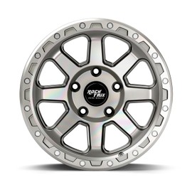 RockTrix RT116 17 inch Wheel Compatible with Jeep Wrangler JK JL 17x9 5x5 Wheels (-12mm Offset, 4.5in Backspace) 5x5 PCD, 71.5mm Bore, Silver Polished Wheels, Also fits Gladiator JT Rims