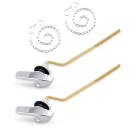iFealClear 2 Pack Universal Brass Toilet Tank Flush Lever Handle, Side/Angle Mount Toilet Handle Compatible with Kohler K-GP30324-CP, Stainless Steel Flapper Chain, Chrome