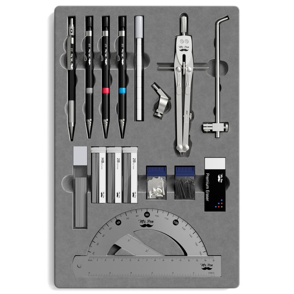 Mr. Pen- Professional Geometry Set, 17 pcs, Silver Geometry Kit