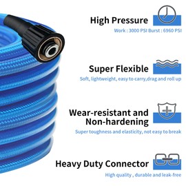 BESHED Pressure Washer Hose 25 FT 1/4 Inch, Kink Resistant Power Washing Extension Hose Compatible with M22 Fittings, Replacement For Most Brand Pressure Washers, 3000 PSI