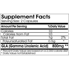GLA Gamma Linolenic Acid 800mg ~ 100 Capsules - No Additives ~ Naturetition Supplements