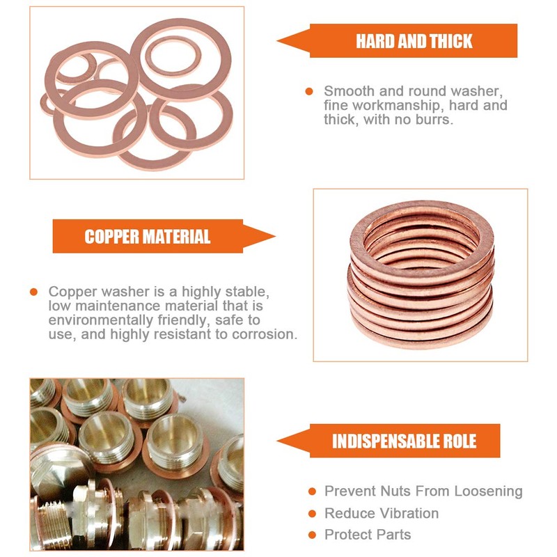 Rustark 320 Pcs Copper Flat Washers Assortment Kit Metric Sealing