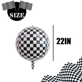GOTPASS Black White Checkered Balloons 4Pcs 22 Inch 4D Race Car Themed Birthday Party Decorations Supplies