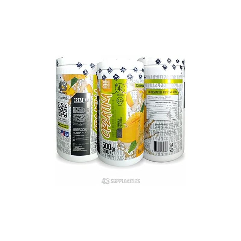 Creatina Monohidratada 43 SUPPLEMENTS 500 Gramos para 100 Porciones Sabor