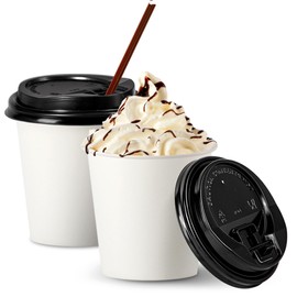Fit Meal Prep 50 Pack 16 oz Christmas Disposable Coffee Cups with Black Lids, Durable Thickened Christmas Paper Cups for Hot Beverage Chocolate Tea Cocoa, Christmas Cups for Kids, Party, Holiday