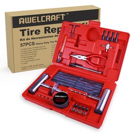 AWELCRAFT Heavy Duty Tire Repair Tools Kit - 57 PCS Set Truck Tool Box for Motorcycle, Car, ATV, Jeep, Truck, Tractor Flat Tire Plug Kit