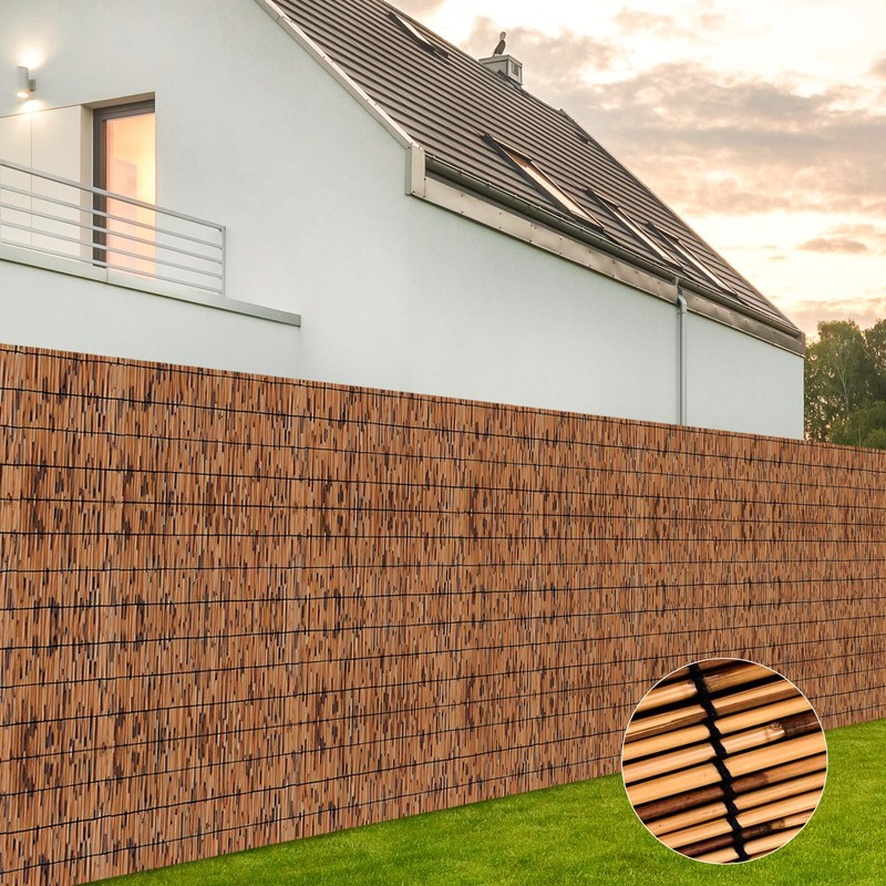 KOIUEYW Bamboo Reed Fencing, Light Russet Bamboo Screens Outdoor, Decorative