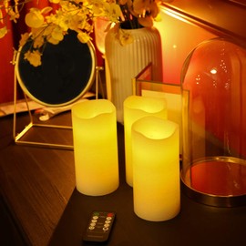 H-BLOSSOM Flameless Candles Battery Operated Real Wax Pillar LED Candles with 10 Key Remote Control Cycling 24 Hours Timer Set of 6 (3" x 6" Remote)