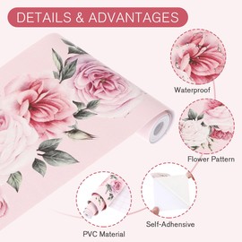 Gadpiparty 3Meters Peel and Stick Wallpaper Border Pink Rose 3D Decorative Floral Molding Waterproof Wallpaper Border