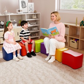 HONEY JOY 6PCS Butterfly Stools Modular Seating Set, 10" Height Flexible Portable Classroom Seating for Toddlers and Kids, Easy to Clean, Thick Soft Foam Comfy Seats for Daycare Preschool, Colorful