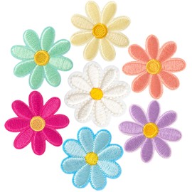 STSTR 7 PCS Flower Iron on Patches, 7 Colors Small Daisy Applique Patch for Clothes, Cute Sew on Embroidered Floral Applique, Flower Repair Patches Decoration for Bags, Jeans, Shirts