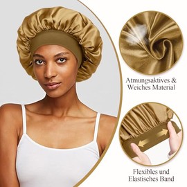 Gorro para Dormir, Gorro De Satén con Banda Elástica Ancha, Gorro De Seda para El Cuidado del Cabello Rizado Sombrero de Gorro de Dormir Ajustable Cub