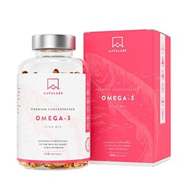 AAVALABS Omega 3 Fish Oil 2000mg per Daily dose (2 softgels) - 1000mg EPA + 500 mg DHA per dose - High Strength Omega 3 Fatty Acids Supplements - Molecularly Distilled - 120 Capsules - 60 Days Supply
