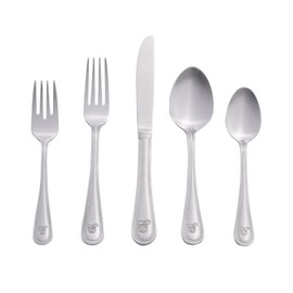 RiverRidge 10-149 Beaded 46 Piece Monogrammed Flatware Set, Letter E, No size, Silver