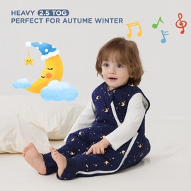 Duomiaomiao 2.5 TOG Toddler Sleep Sack 12-24 Months 100% Cotton Winter Side Open Zipper Baby Sleep Sack with Feet, Warm Toddler Wearable Blanket