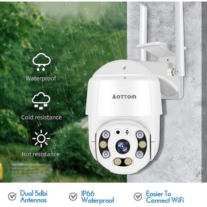1080P Security Camera Outdoor, Aottom CCTV Camera Wireless PTZ Dome
