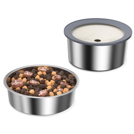 Juego de tazón de agua sin derrames y tazón de comida para perros, dispensador de agua grande de 2 l a prueba de derrames lenta y plato de acero inoxi