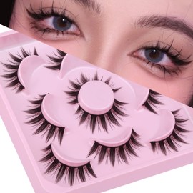 ALICROWN HAIR Cosplay Eyelashes Doll Anime Lashes Mink Japanese Spiky Manga Natural False Eyelashes Wispy Long Thick Ruffle Fake Eye Lashes 5 Pairs
