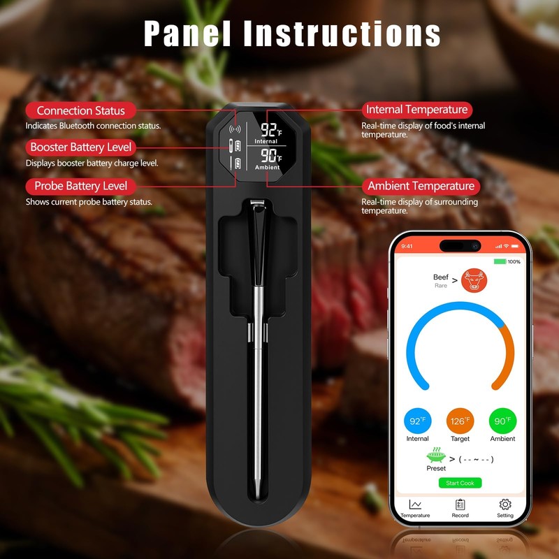 Smart Wireless Meat Thermometer – BBQ Thermometer 820-FT Bluetooth Wireless