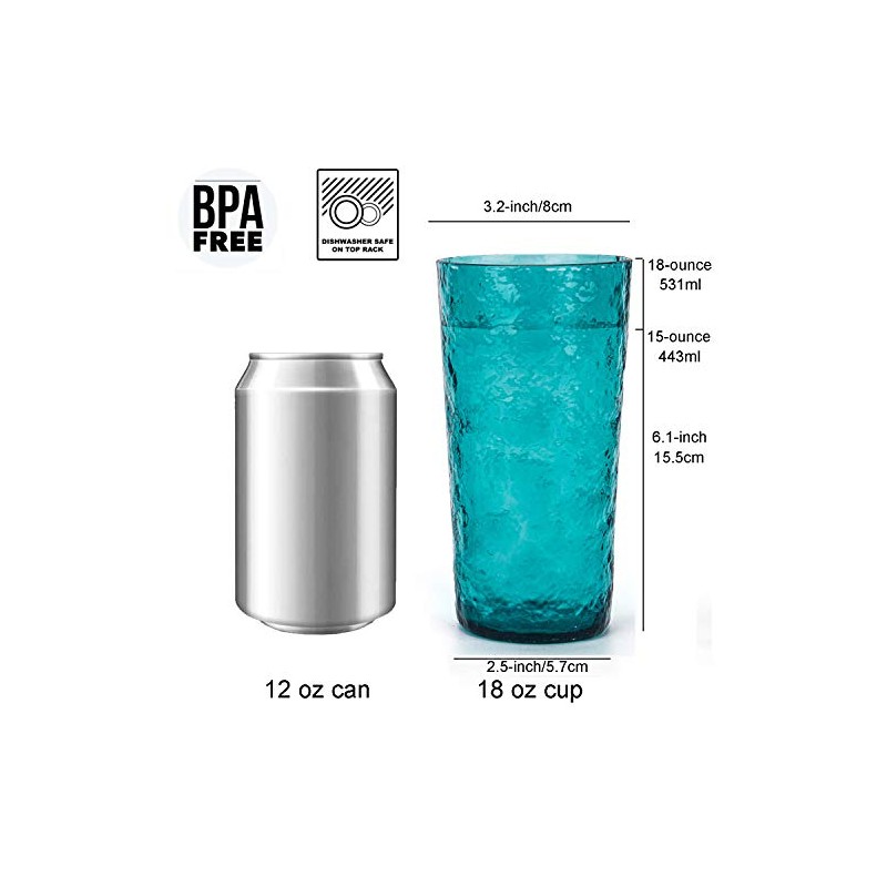 KX-WARE Vasos de plástico acrílico Highball de 18 onzas, juego