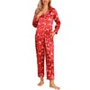 Samring Womens Silk Satin Pajamas Set Button Down Long Pj