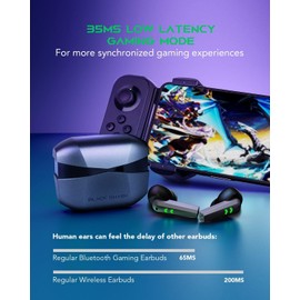 Black Shark Wireless Gaming Earbuds with Charging Case, Hi-Fi Stereo Bluetooth Game Earphones with Noise Cancelling Microphone, IPX5 Waterproof Premium Deep Bass for iPhone Android Sport Workout Music