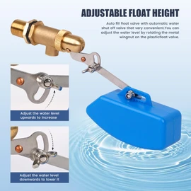 Float Valve Pool Auto Fill Float Valve 1/2 Inch Brass Float Valve for Water Stock Tank Trough Water Level Control Float Valve for Livestock Trough Pond Switch Adjustable Fountain Pool Filler