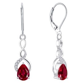 YL Infinity Drop Earrings 925 Sterling Silver 12 Birthstone Cubic Zirconia Earrings for Women, Silver, Ruby